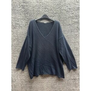 Industria Italian Cotton Oversized V-Neck Pullover Jumper Navy Unisex‎ M/L
